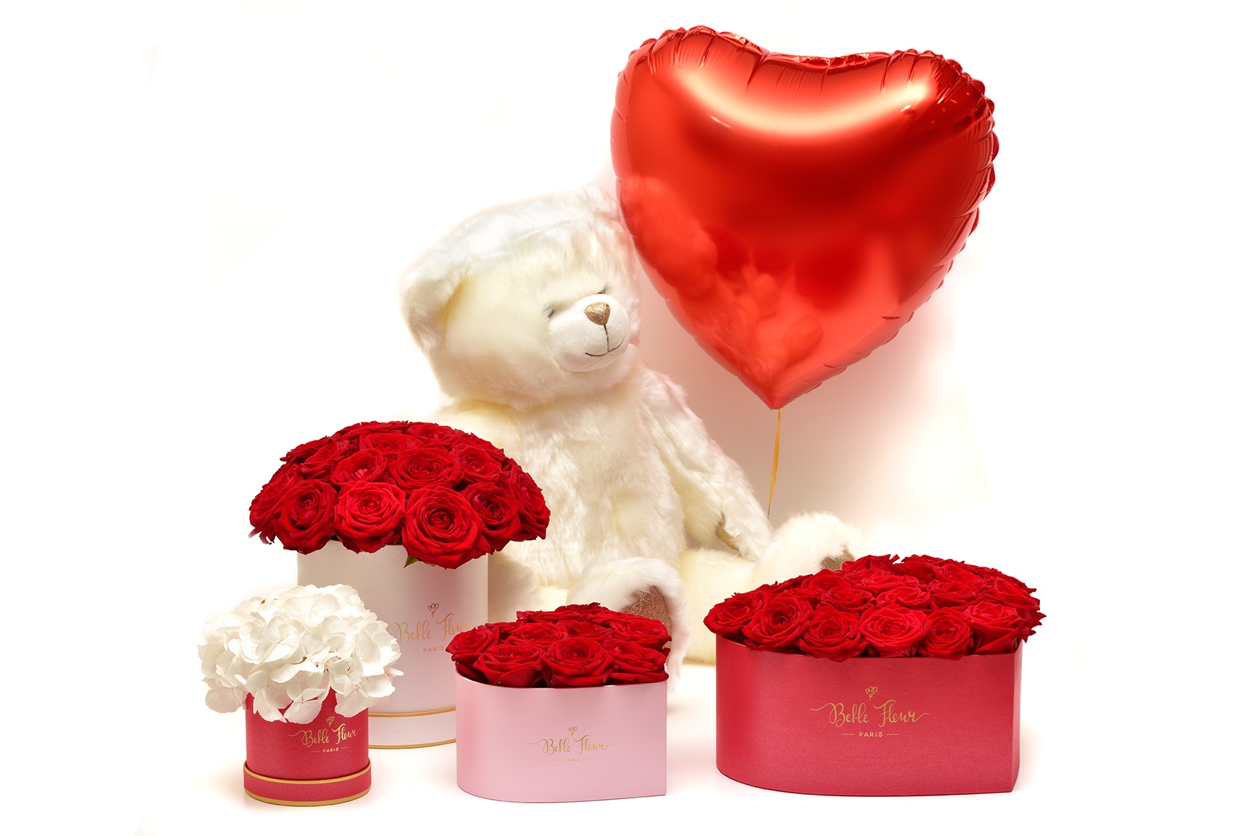 Boîte cœur rose à roses éternelles