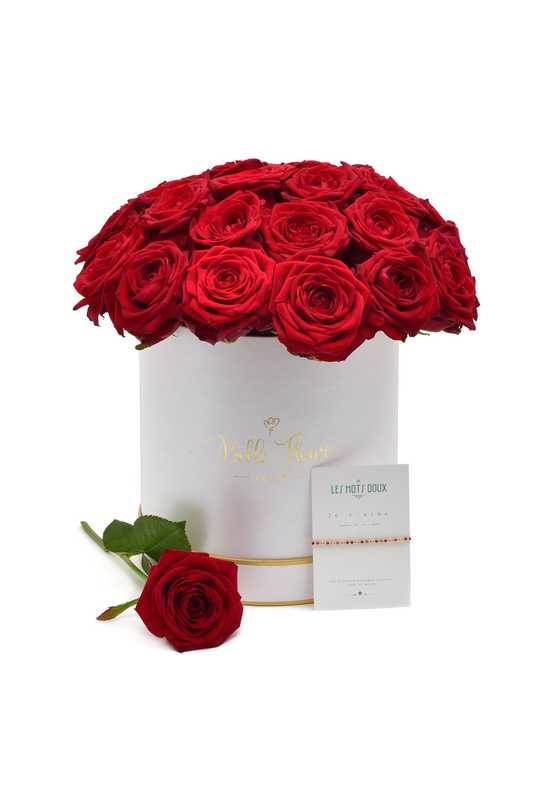 Bracelet Rouge «Je t'aime» & Roses Rouges «Red Naomi» - Belle Fleur
