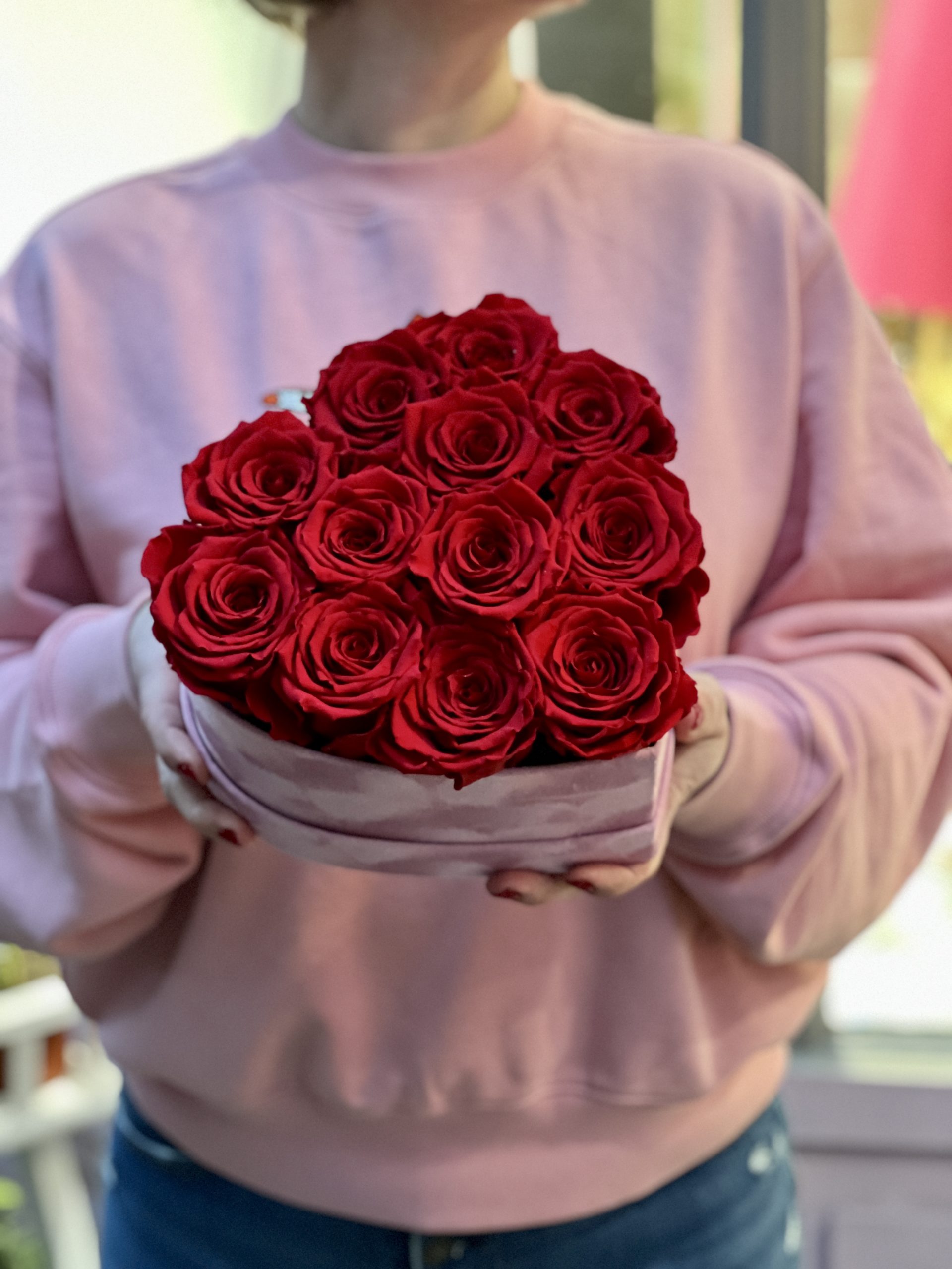 Boîte velours cœur rose à roses éternelles