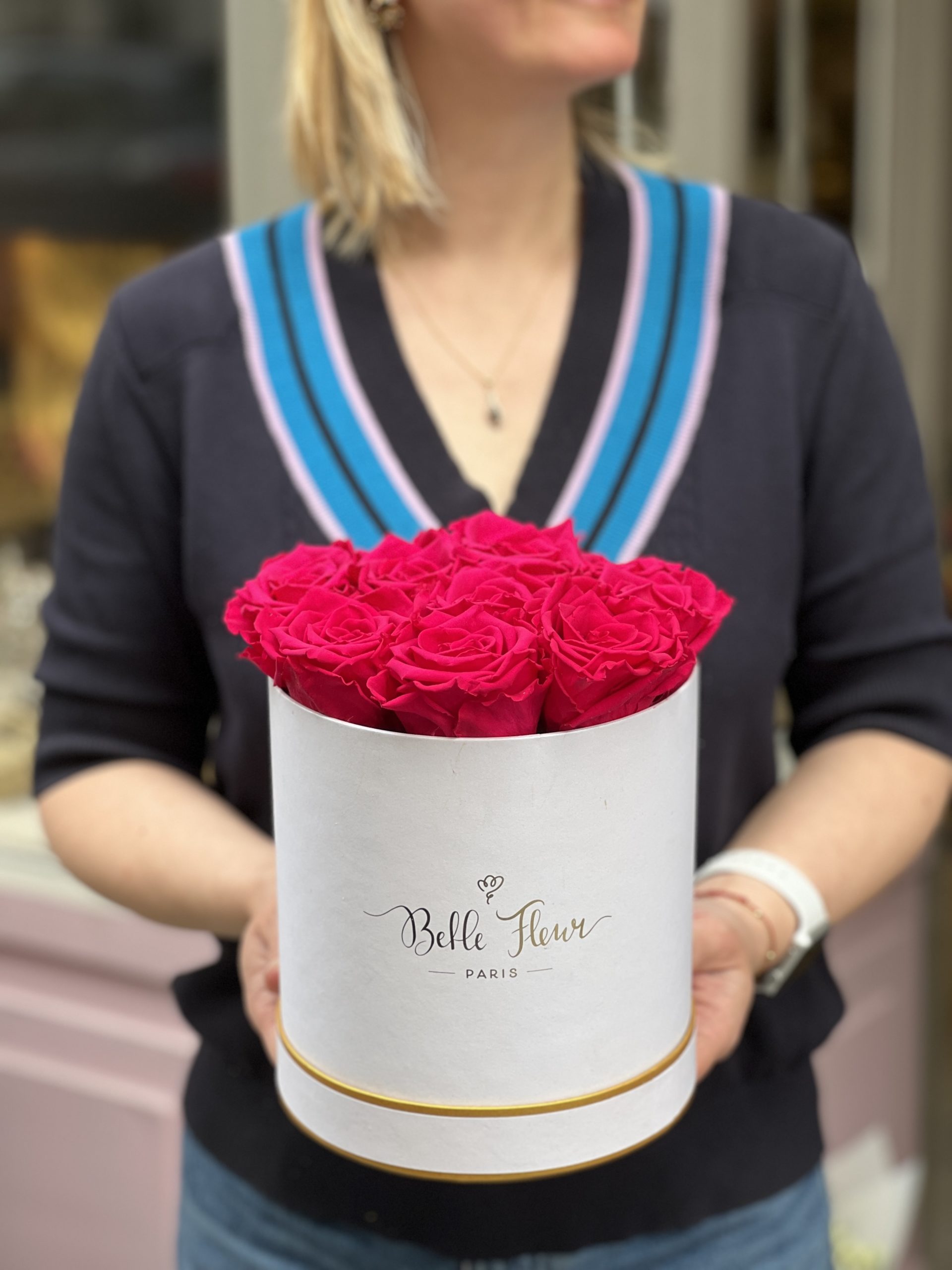 Boîte à roses éternelles fuchia