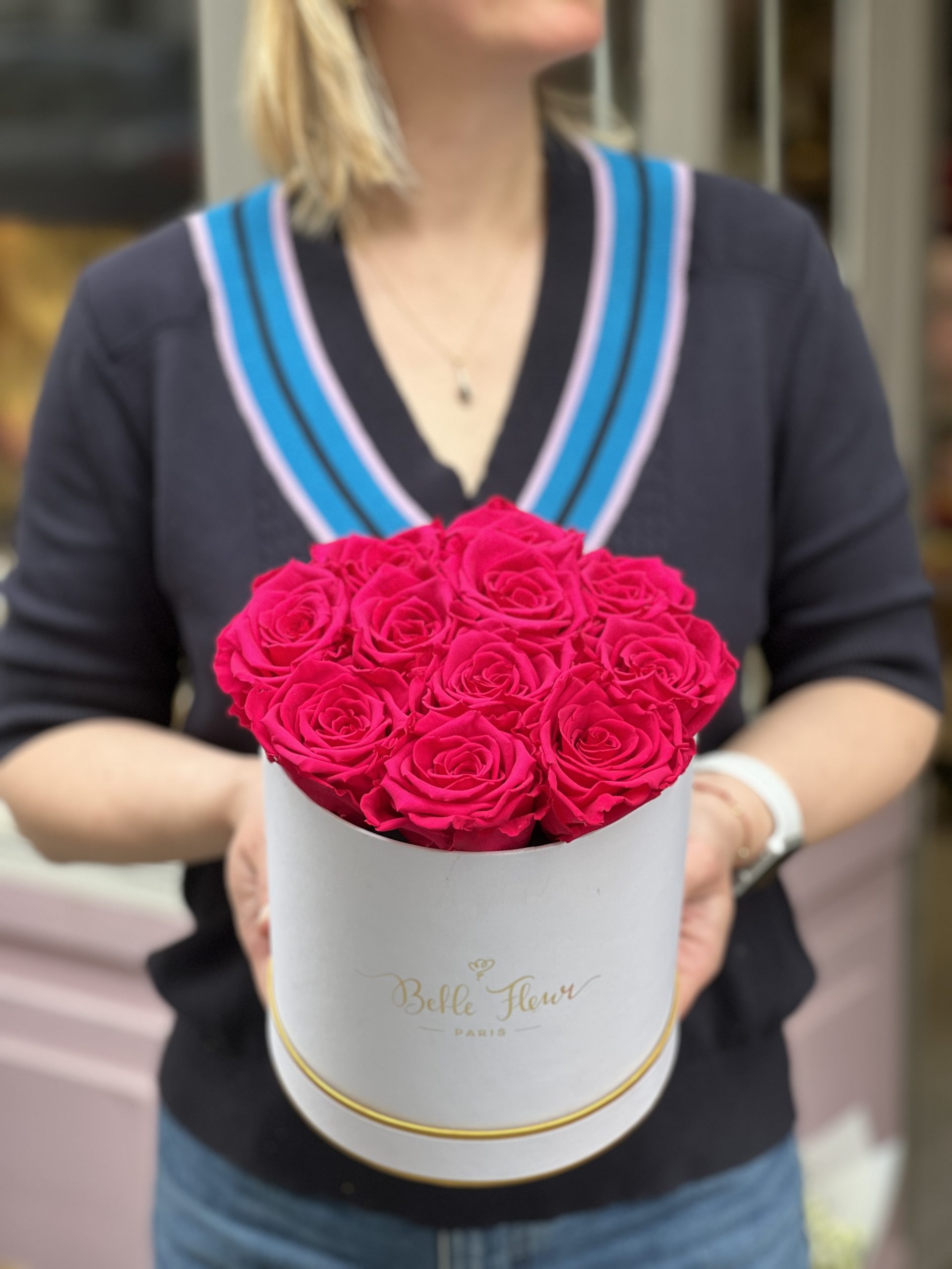 Boîte à roses éternelles fuchia