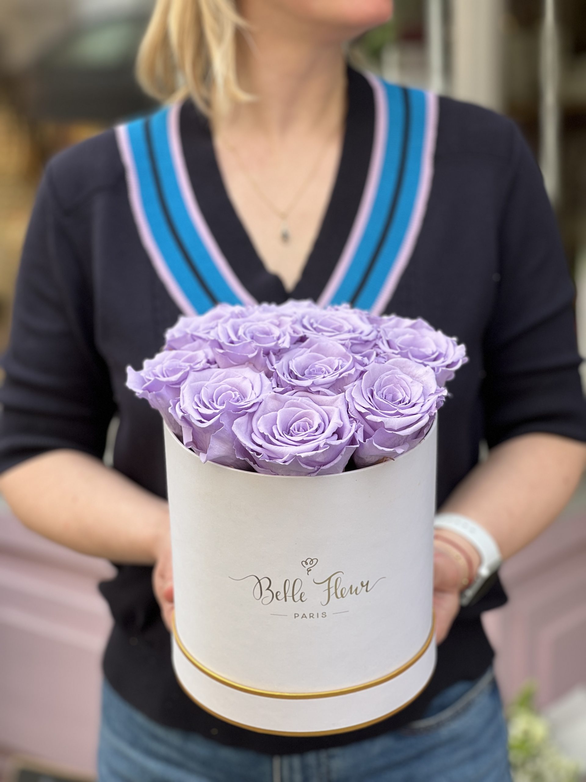 Boîte à roses éternelles parme